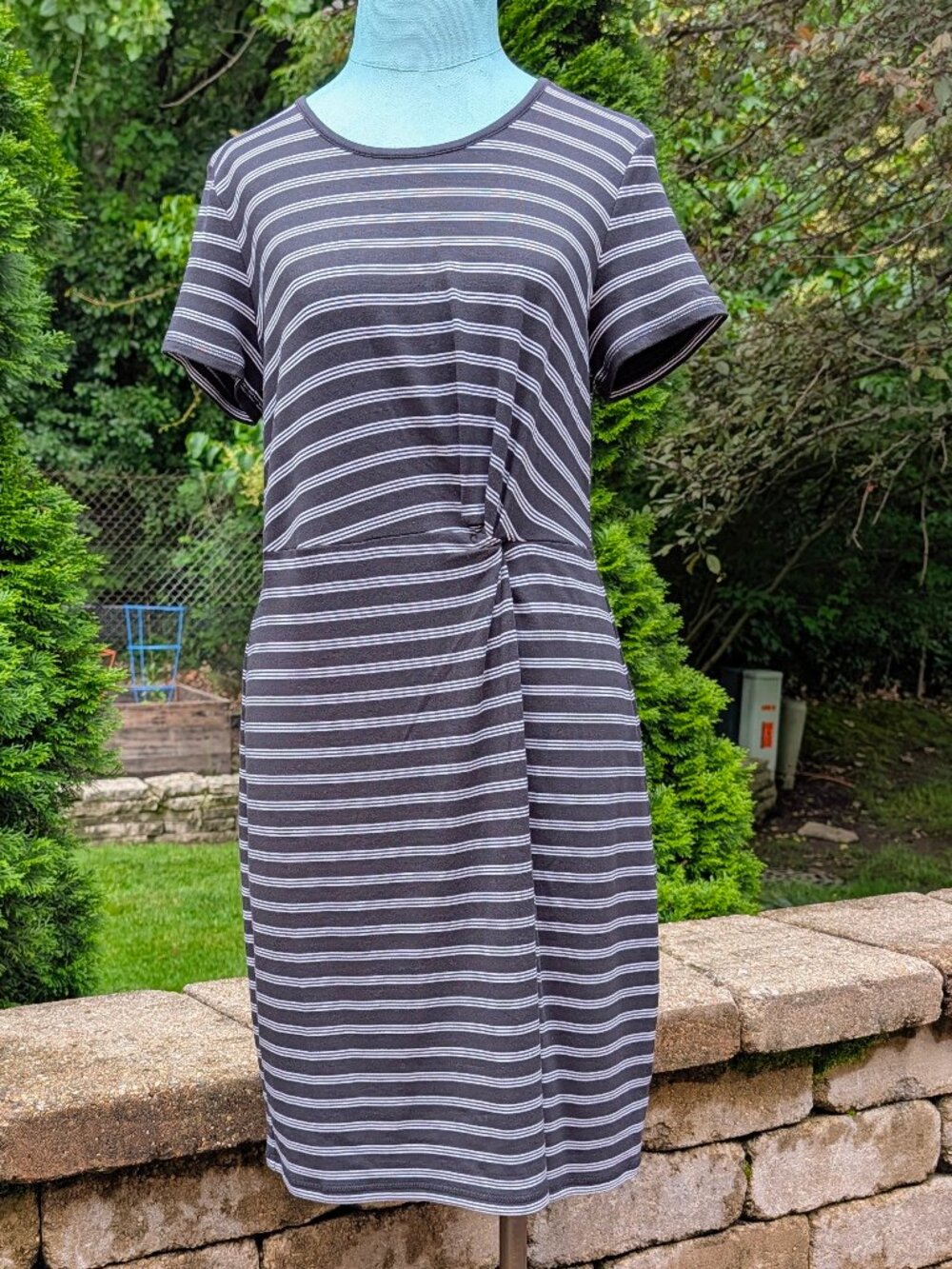 T by Talbots Twist Knot Waist Striped Dress - Black & White - Size MP